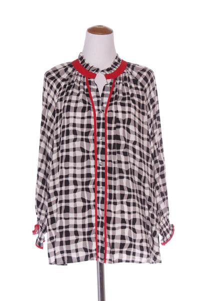 BOHO (LN) Red trim button up top - Check! 12-14