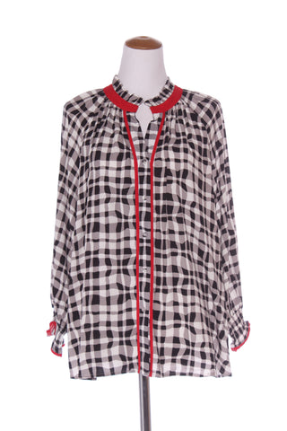 BOHO (LN) Red trim button up top - Check! 12-14