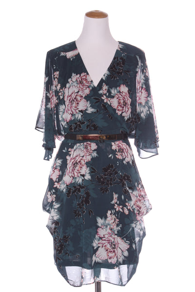 CITY CHIC - Green floral dress + belt! 18