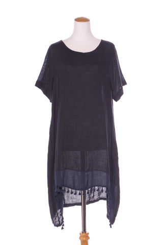 MADE IN ITALY (BN) Navy linen dress! 14