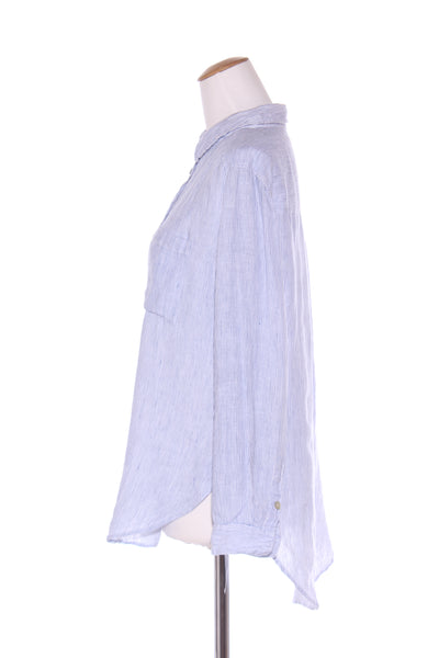JUST JEANS - Blue pinstripe linen shirt! 10-12