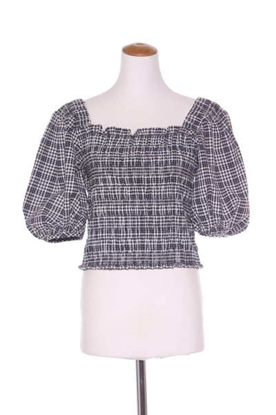 SYLVESTER - Shirred puff sleeve top - Navy gingham! 12