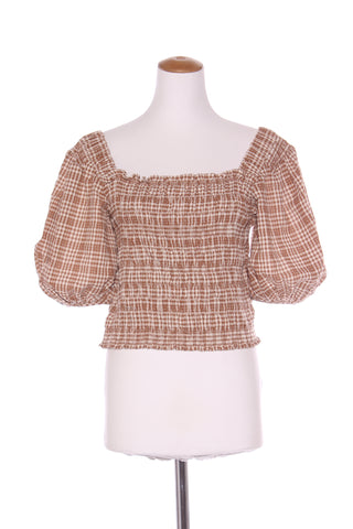 SYLVESTER - Shirred puff sleeve top- Brown gingham! 12