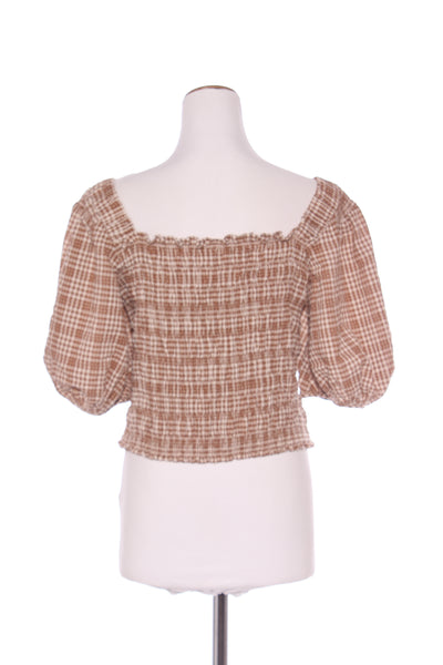 SYLVESTER - Shirred puff sleeve top- Brown gingham! 12