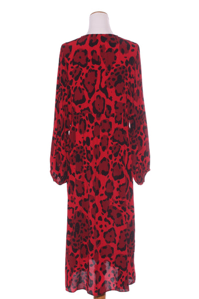 M&S - Red leopard print viscose midi dress! 16