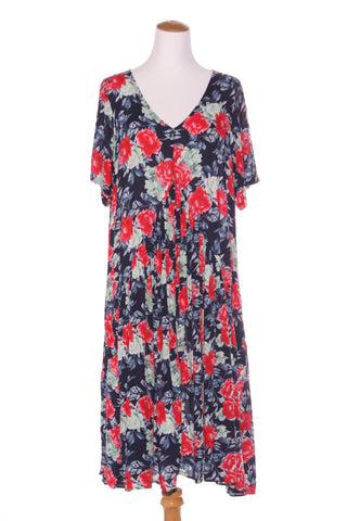 BOHO (LN) Navy & red floral rayon midi dress! 12