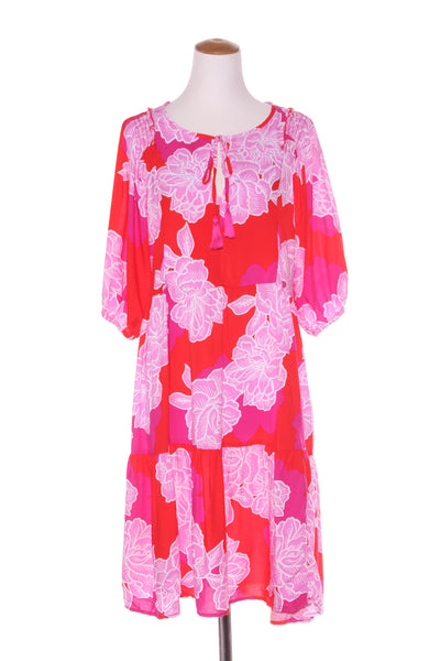 ROCKMANS (LN) Red + pink print billow sleeve dress! 14