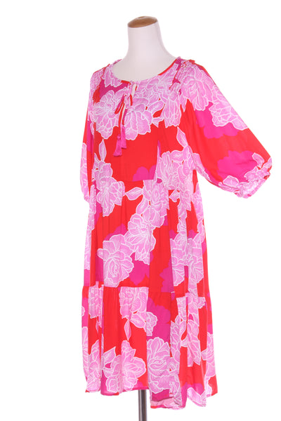 ROCKMANS (LN) Red + pink print billow sleeve dress! 14
