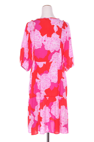 ROCKMANS (LN) Red + pink print billow sleeve dress! 14