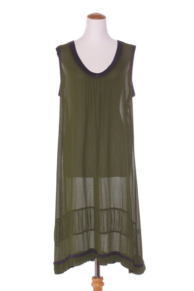 JUNA (NZ) Rib trim sheer viscose dress - Olive! 14