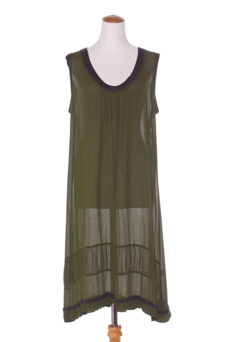 JUNA (NZ) Rib trim sheer viscose dress - Olive! 14