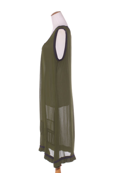 JUNA (NZ) Rib trim sheer viscose dress - Olive! 14