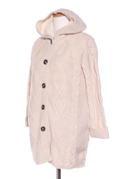 BASIC HOUSE - Sherpa lined wool cable knit jacket! 10-12