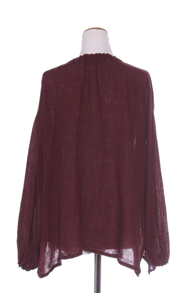 EVAS SUNDAY (AU) Linen L/S top - Wine! 14-16