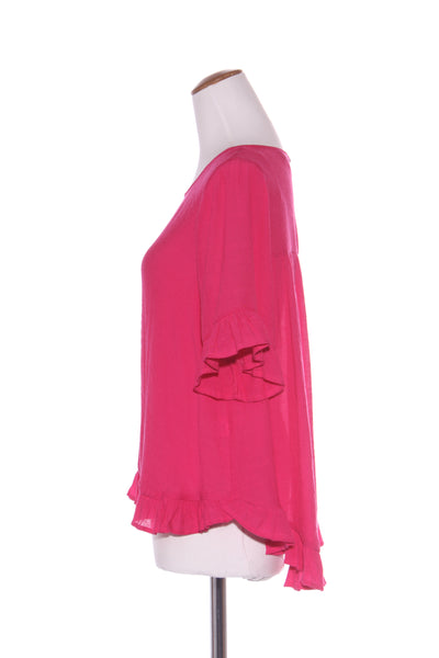 MESMERISE - Textured ruffle trim top - Pink! 12