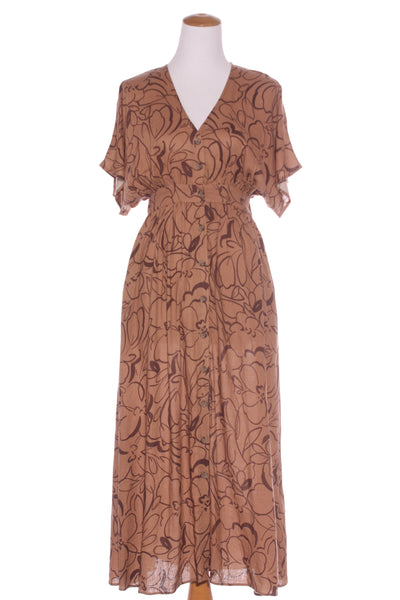 STAPLE THE LABEL - Linen blend brown print maxi dress! 6-8