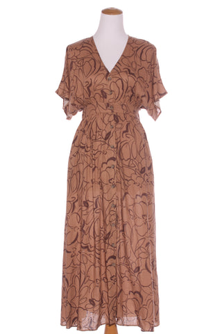 STAPLE THE LABEL - Linen blend brown print maxi dress! 6-8