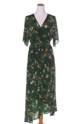 KATE SYLVESTER (NZ) Green blossom wrap silk dress! 14
