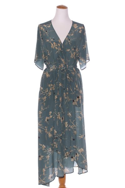 KATE SYLVESTER (NZ) Teal blossom wrap silk dress! 14