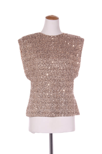 DECJUBA - Gold sequin padded shoulder cap sleeve top! 12