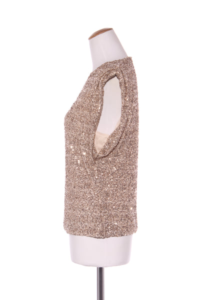 DECJUBA - Gold sequin padded shoulder cap sleeve top! 12