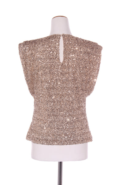 DECJUBA - Gold sequin padded shoulder cap sleeve top! 12