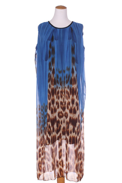 NO BRAND - Leopard + cobalt pleat midi dress! 12-16