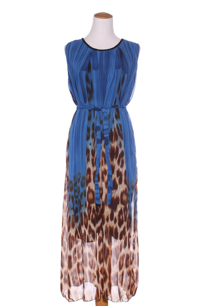 NO BRAND - Leopard + cobalt pleat midi dress! 12-16