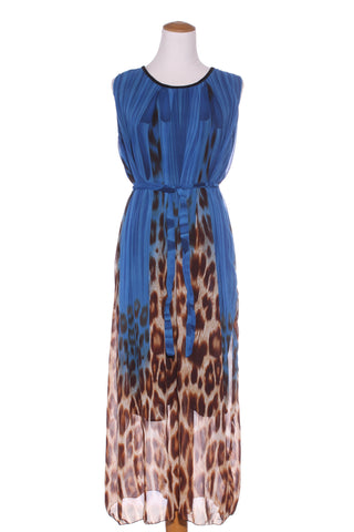 NO BRAND - Leopard + cobalt pleat midi dress! 12-16