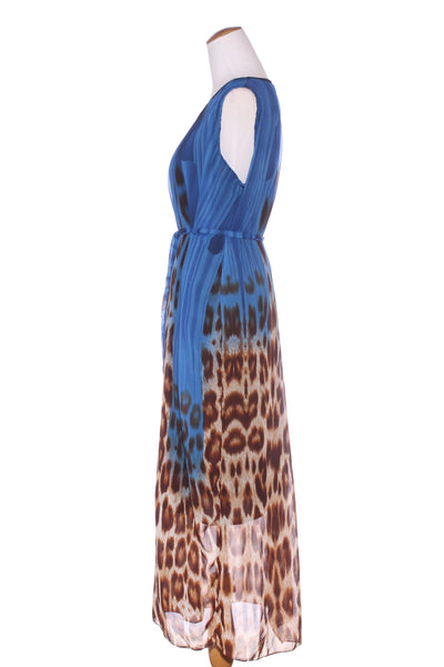 NO BRAND - Leopard + cobalt pleat midi dress! 12-16