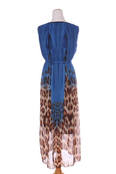 NO BRAND - Leopard + cobalt pleat midi dress! 12-16
