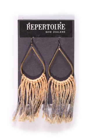 REPERTIORE - Gold tear drop natural tassel earring!