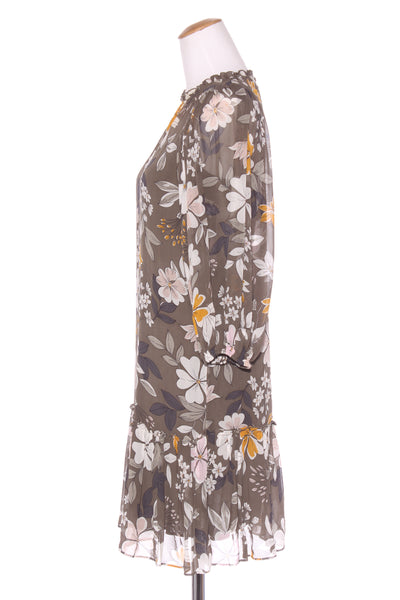 COUNTRY ROAD - Billow sleeve floral dress - Olive! 6-8
