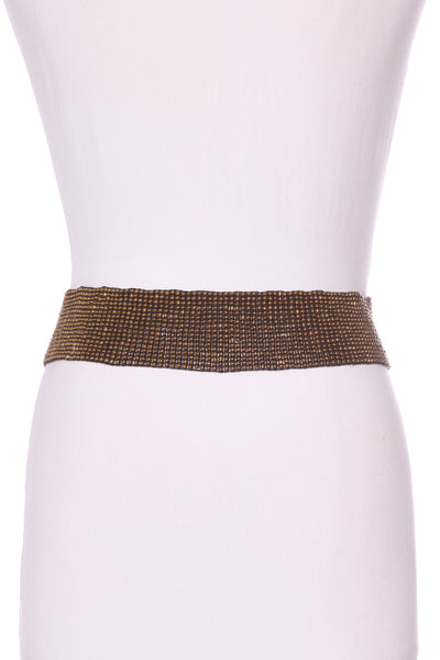 Boho beaded + wooden buckle belt - Gold! 10-14