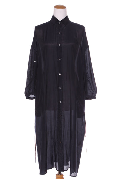 CAROLINE SILLS (NZ) Cotton+silk duster/shirt dress - Navy! 12-14