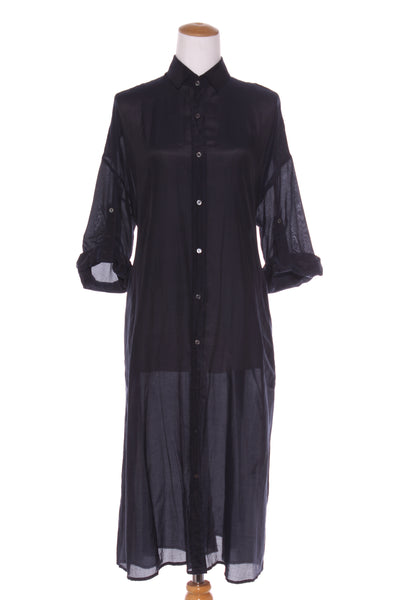 CAROLINE SILLS (NZ) Cotton+silk duster/shirt dress - Navy! 12-14