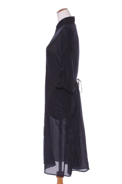 CAROLINE SILLS (NZ) Cotton+silk duster/shirt dress - Navy! 12-14