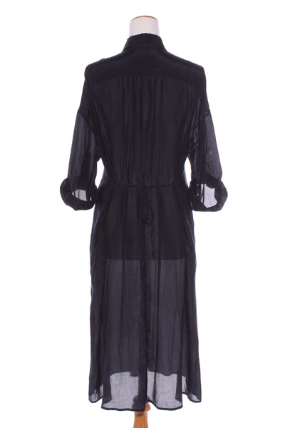 CAROLINE SILLS (NZ) Cotton+silk duster/shirt dress - Navy! 12-14