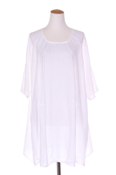 MADE IN ITALY (ITA) White linen dress + pockets! 14-18