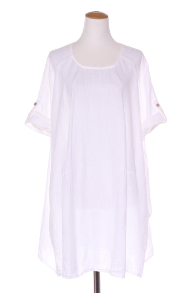 MADE IN ITALY (ITA) White linen dress + pockets! 14-18