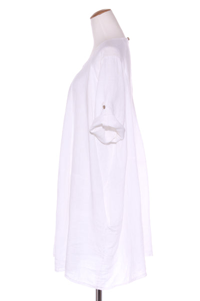 MADE IN ITALY (ITA) White linen dress + pockets! 14-18