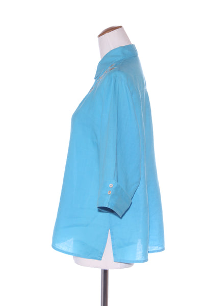 JUST WEAR - Embroidered floral blue linen shirt! 18