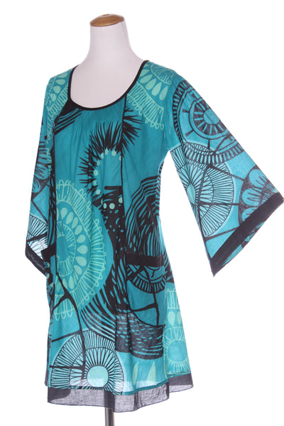 ALLER SIMPLEMENT - Teal print kimono sleeve dress! 14-16