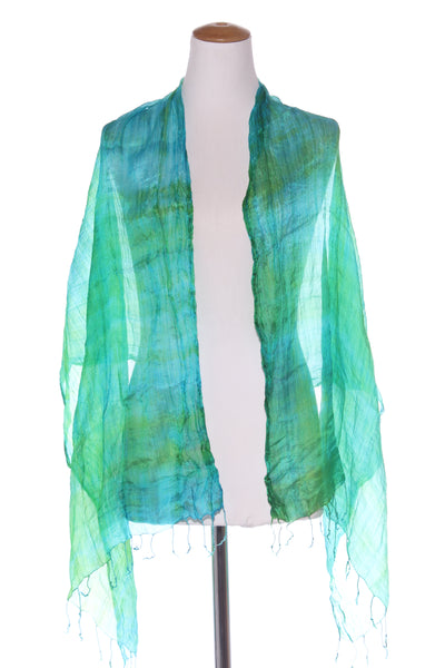 Blue + green satin shrug/scarf!