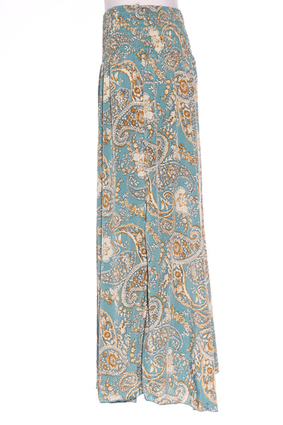 CIENNA - Silk blend wide leg pants - Teal paisley! 14-16