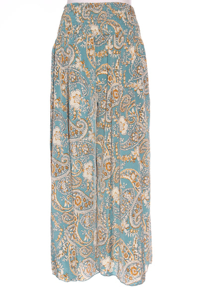 CIENNA - Silk blend wide leg pants - Teal paisley! 14-16