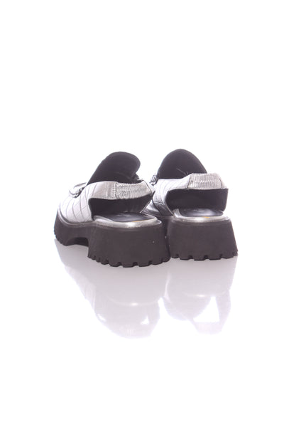 MINX - Silver croc-emboss leather slingback loafers! 40