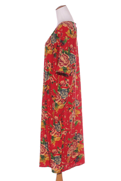 BUYKUD - Linen + cotton floral midi dress! 12-14
