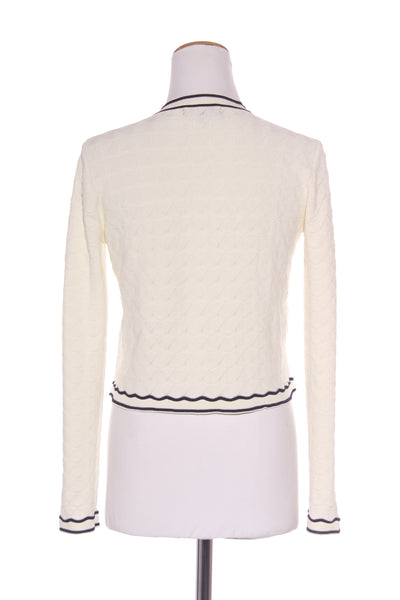 STATE OF PLAY (LN) Navy piped patterned knit cardi! 8-10