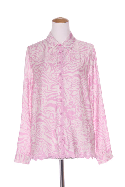 GRACE & CO - Pink animal print Ric rac trim shirt! 14